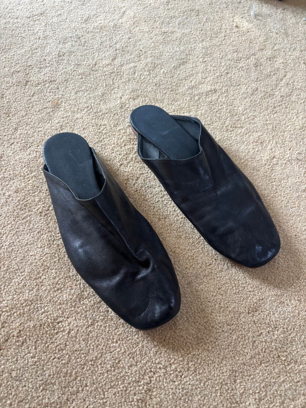 Free People Black Leather Flat Slip-On Mule